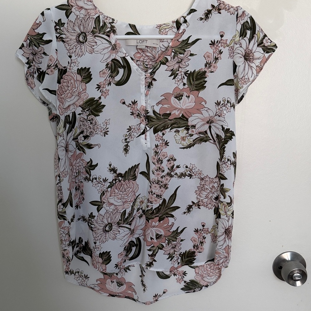 LOFT Floral Print Blouse - Pink and Olive